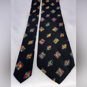 Rare Vintage Frank Stella Ltd New York Neck Tie Neon Retro 80s Diamond Abstract